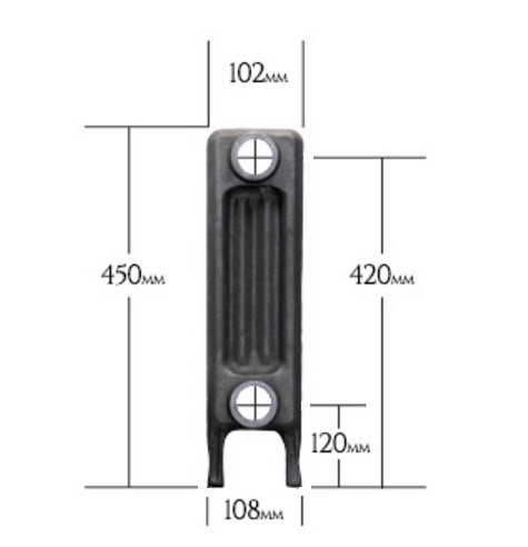 Edwardian 2 Cast Iron Radiator 450 High - 3 Section